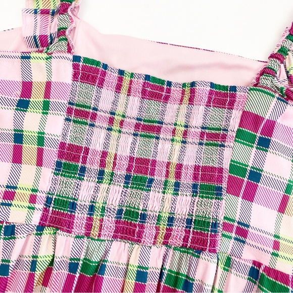 Torrid Midi Poplin Tiered Ruffle Strap Dress Cotton Plaid Pink Green Size 3 - Picture 10 of 12